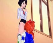 Kyoko eats out Misako before strapon fucking her against a wall in the school cafeteria. River City Girls Lesbian Hentai. from cute anime school girl