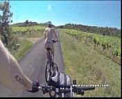 Flashing and nude in public biking on the road from open bike