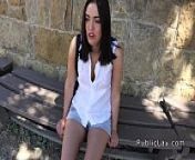 Euro cute babe bangs outdoor in doggy style from hardcore doggy