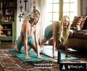 MOMMY'S GIRL - Horny MILF Harshly Scissors Her Stepdaughter After Getting Hard-Fingered During Yoga from jazlyn rayy and yoga instructor