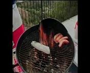 Young Gregg Clarke helps blond s.-hunter Paul Morgan to cook sausages and fish frames on barbeque grill from gay gregg homme naked
