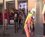 Body painted blonde d. in public from neptune body paint