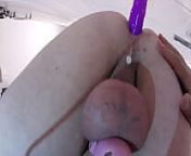 Sissy ass gently gaped by dildo while locked in pink chastity cage from sissy hentai clitty