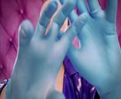 ASMR video hot sounding with Arya Grander - blue nitrile gloves fetish close up video from asmr moaning sounds