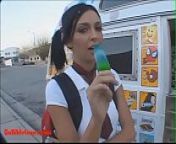 Gullibleteens.com icecream truck blond short haired teen fucked eats cumcandy from teen truck blowjob