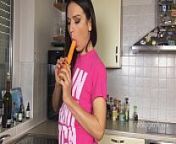 Russian pornstar Nataly Gold rubs her hole with carrot in the kitchen from star gold xxx