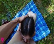 Real outdoor sex picnic with a hot petite brunette on a summer vacation in nature next to the road from pointy side boob public peek