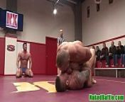 Group of buff hunks fight before sucking cock from gay wrestling
