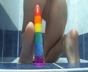Cuntboy Xannie - Shower anal play from pregnant cuntboy
