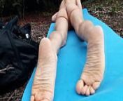 Sexy soles on hot boy's feet for foot fetish of naked twink humping on mat outdoor from laki gay ng