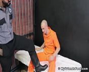 Uniformed prison guard foot worshipped by bald gay inmate from prison gay foot