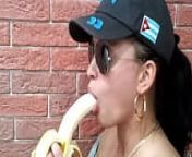 Girl shows her skills on banana from girl banana