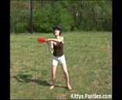 Cute teen Kitty playing baseball outdoors from kitty loves