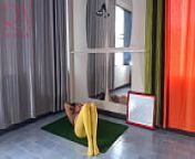 Regina Noir. Yoga in yellow tights doing yoga in the gym. 3 from nika noire dorm room mix up
