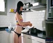 Cooking teen strips in the kitchen when making pasta from pate do