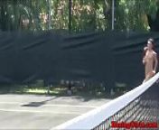 Hazing babes eating pussy on a tennis court from teny pussy