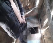 Russian guy pisses in a rustic toilet from lady ninja samurai