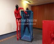 Ruby in a standing vacuum cube from extreme close up anal stretching and gaping dildo