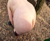 Naked pussy slapping on table in the woods from walk naked pussy in forest