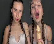 bitch sucks a dildo with a tiny man. from russian giantess