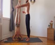 Workout yoga exercise together for the first time from oyaji