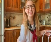 cosplay in japanese school uniform, girl masturbates and cums in the kitchen from cc sa