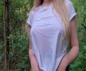 The schoolgirl took a friend into the forest to show boobs and pussy from solo busty boobs