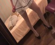 Sexy maid housewife outfit in white stokings topless mirror cellphone selfie homemade amateur video from beautiful bhabi selfie video making