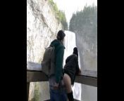 Fucking outdoors in front of a public waterfall from desi pussy eating
