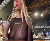 Public - Sexy blonde flashes her big natural tits in a crowded cafe. from niki kalirani without dress naked images