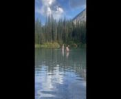 Skinny dipping fun in a alpine lake (very cold lol) from wife pegging husband until cum